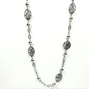 Silver Swirl Link Necklace Faceted Silver Ball